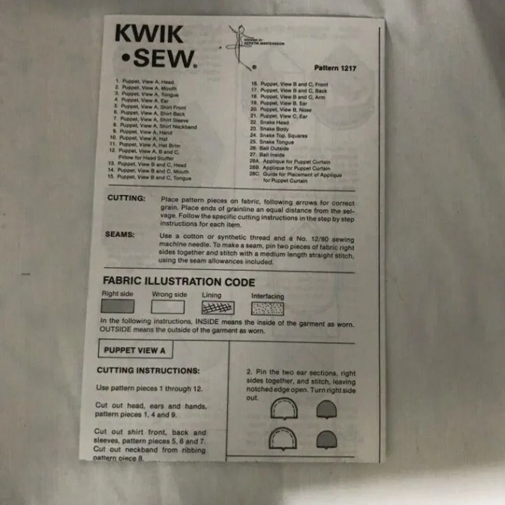 #1217 Kwik Sew Learning toy sewing pattern